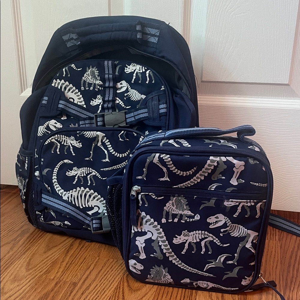 Pottery Barn Kids Blue Dinosaur Backpack and Lunch Bag